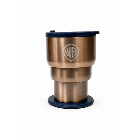 Official Warner Bros. Collapsible Three-Tiered Travel Mug - Navy & Gold - 14oz (395ml)