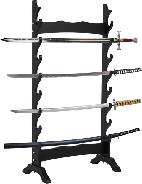 Vertical Wooden Sword Rack - Free - Standing Katana Display Stand 10 - Tier